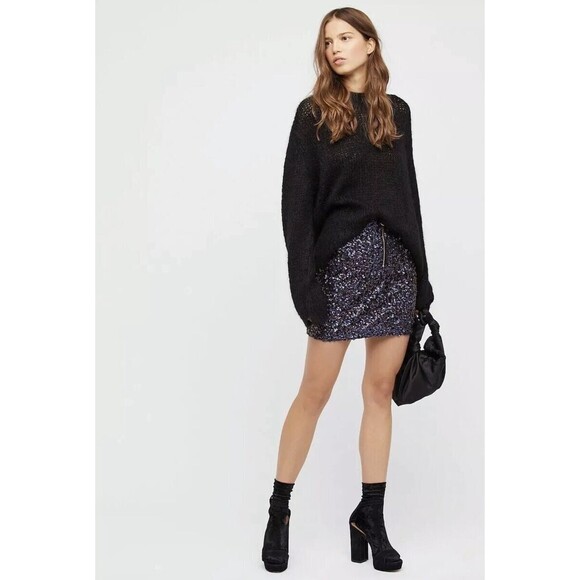 Free People Sequin Black/Navy Mini Skirt Women's Size 2 - Picture 10 of 10